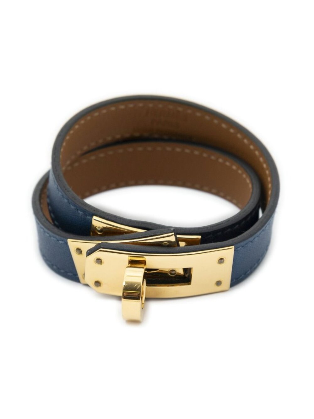 Hermes Kelly Double Tour Bracelet Blue Swift Leather